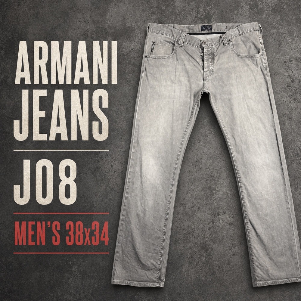 Armani Jeans J08 Slim Fit Grey Denim Pants Mens 38x34 Light Wash Stretch Cotton